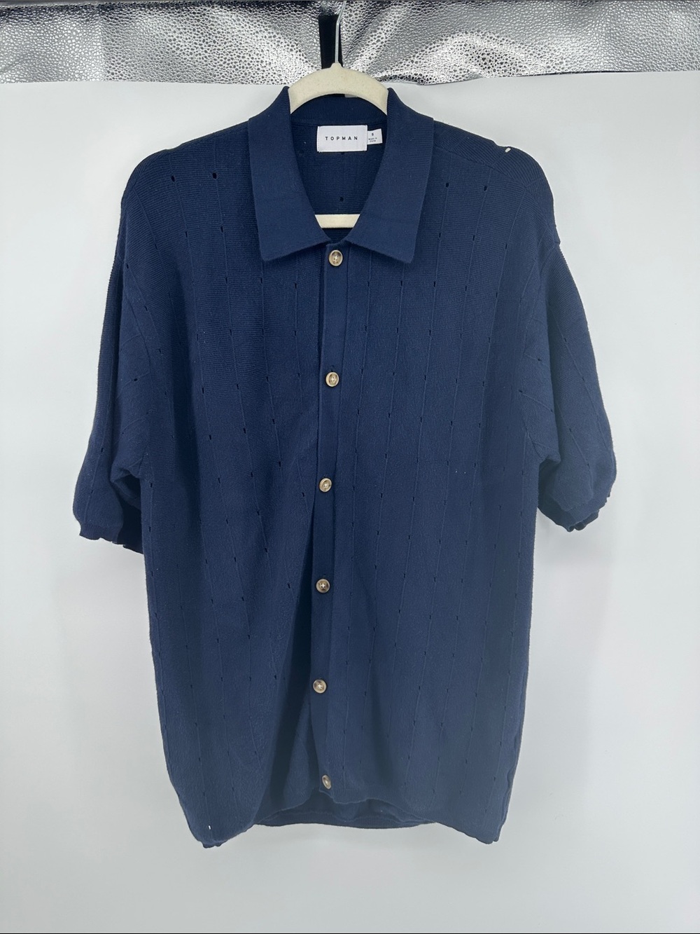 Topman‎ Old Money Preppy Resortwear Luxury Causal Navy S/S B/F Knit Shirt SzS